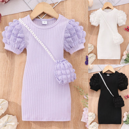 2025 Midi Dress Kids Girl Clothes Summer Short Sleeve Baby Girl Bodycon Dress Party Children Wrap Tight Dress 3 4 5 6 7 8 Years