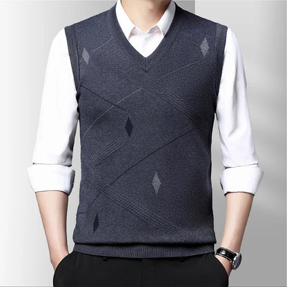Men's Vest Knitted V-neck Young Business Sleeveless Jacquard Banquet Base Fashion Men's Vest