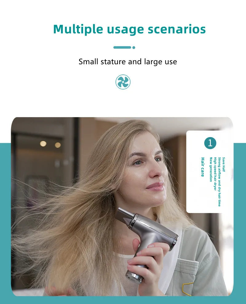 Wireless Hair Dryer Multifunctional  Air Duster Blower Travel Portable USB Rechargeable Negative Ions Blow Dryer