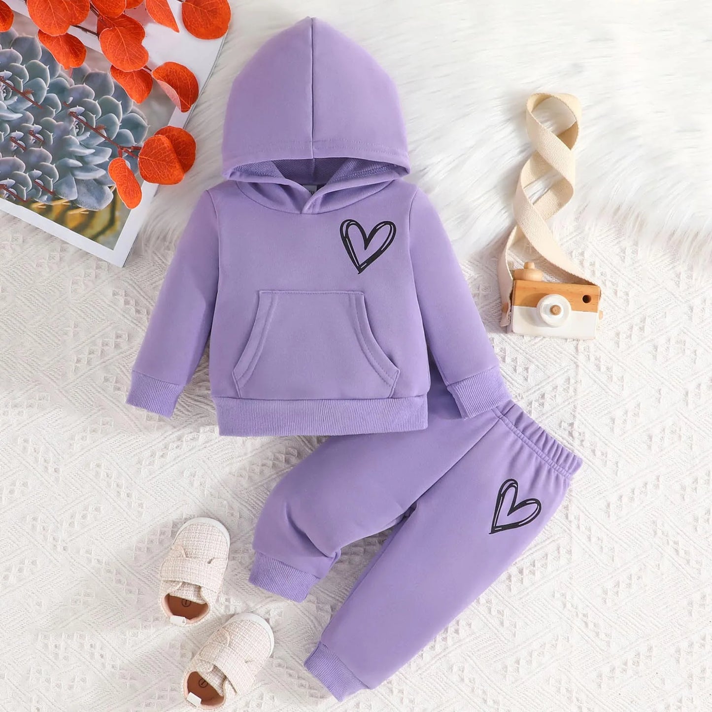 Children Hooded Tracksuits Suits 3-24M Toddler Boys Girls Clothing Suit Heart Print Sweatshirt And Sports Pants Set