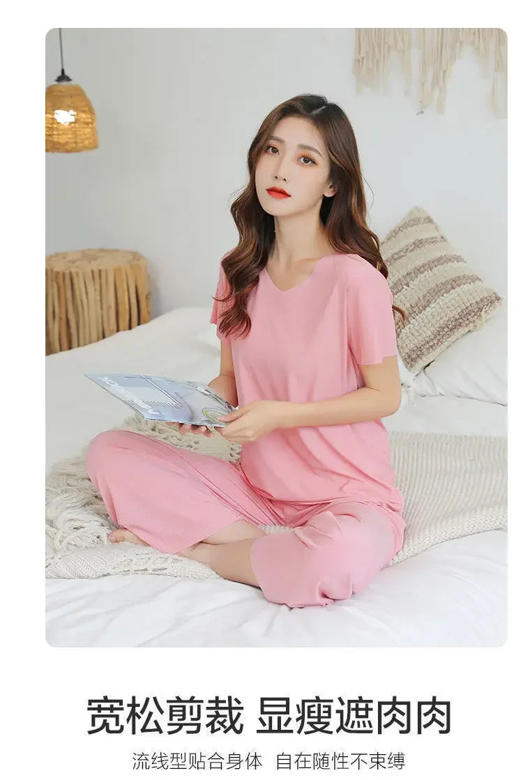 Female Home Clothes 2 Pieces Set Lady Home Suit Summer Women Lounge Wear Autumn Loose Home wear Suit for Women Pajamas Pants Set