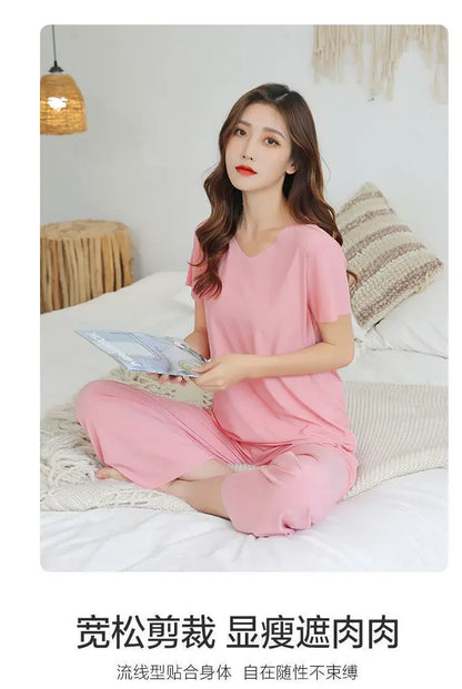 Female Home Clothes 2 Pieces Set Lady Home Suit Summer Women Lounge Wear Autumn Loose Home wear Suit for Women Pajamas Pants Set