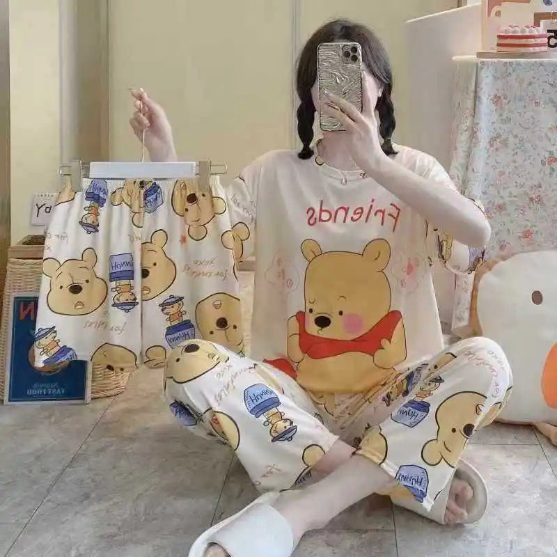 Women's New Three-piece Pajamas Home wear Set of Sweet Pajamas Cartoon Leisure Women's Home wear Pajamas Set