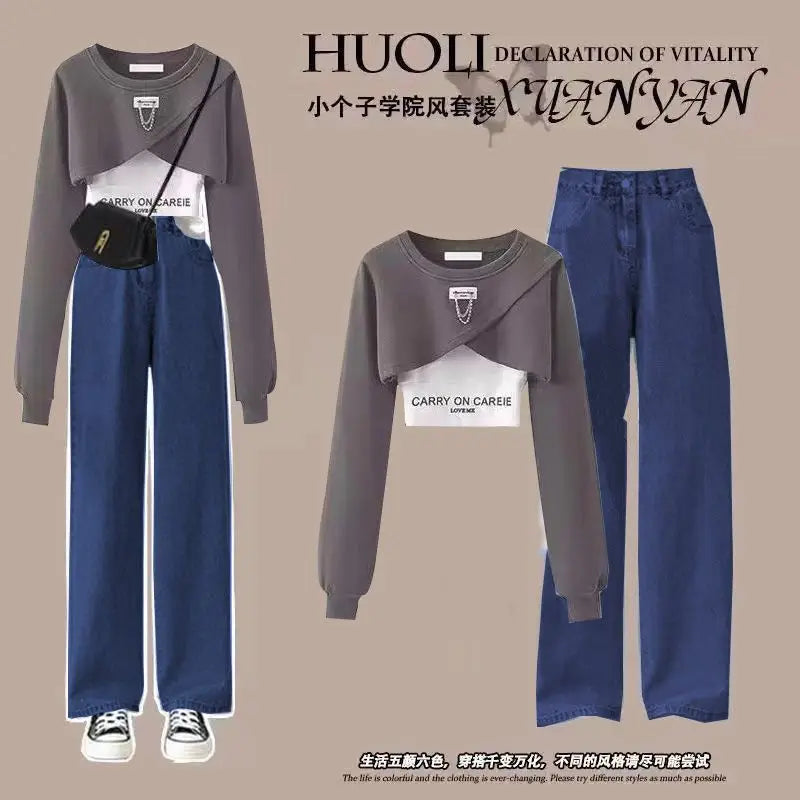 Spring and Autumn Set Women's 2025 Korean Loose Fashion Top Casual Work Pants Age Reducing Three Piece Set