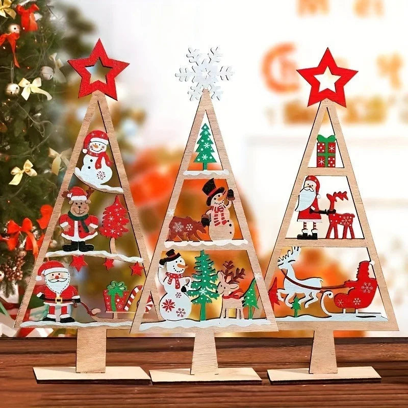 Holiday Wooden Decoration Compact Wooden Christmas Tree Wooden Tabletop Christmas Tree Christmas Party Ornament For Shelf Table