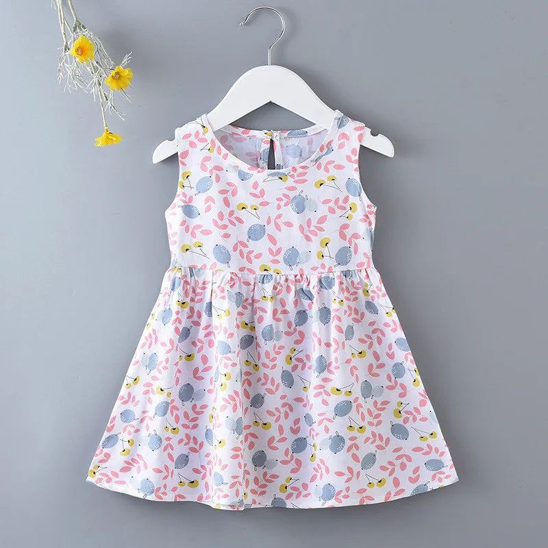 Casual Baby Girl Vest Cotton Infant Dress Toddler Sleeveless A-Line Pleated Kids Clothes Mini Princess Dress