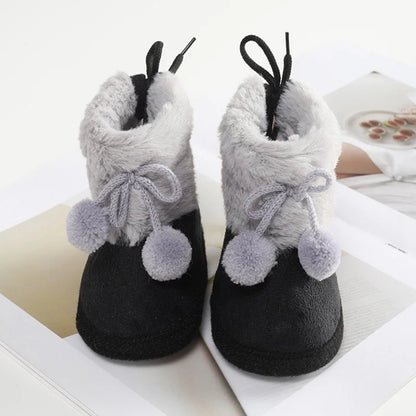 Winter Baby Boots Plus Velvet Snow Booties Baby Shoes Warm baby Girl Shoes Pompom Soft Sole Indoor Walking Shoe