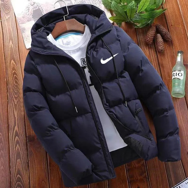 2025 Men's High Quality Classic Fashion New Zipper Printed Hooded Cotton Padded Jacket