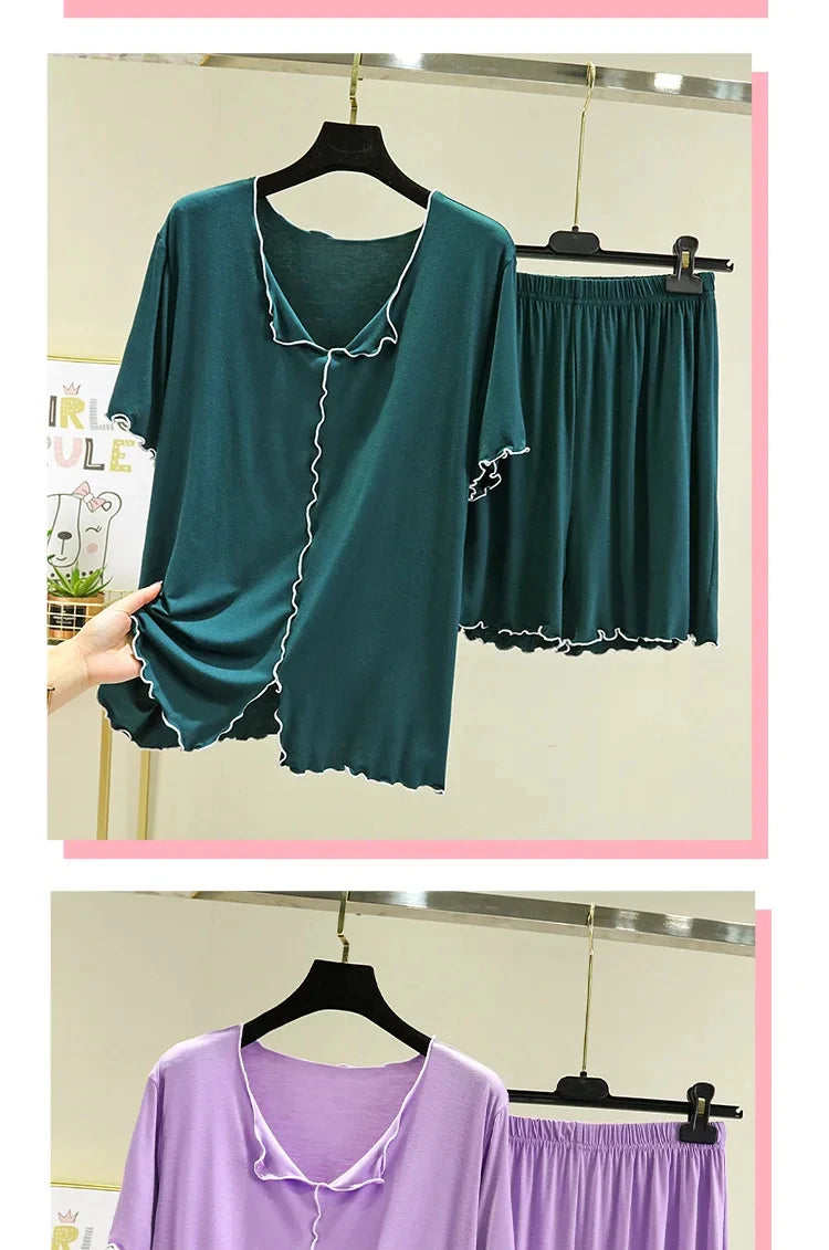 Modal loose short-sleeved shorts home clothes women summer thin style can be worn outside pajamas set versatile casual two