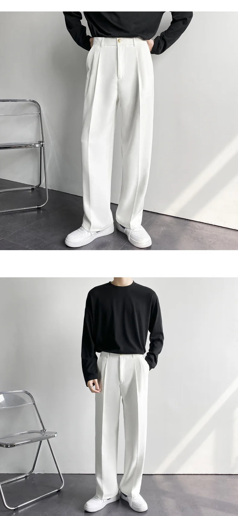 Spring Summer New Men Straight Casual Pants Korean Loose Suit Trousers Baggy White Elegant Pant Male Streetwear Y2k Men Clothing