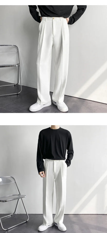 Spring Summer New Men Straight Casual Pants Korean Loose Suit Trousers Baggy White Elegant Pant Male Streetwear Y2k Men Clothing