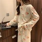 Flannel Long sleeve cartoon sleepwear suit Cozy Thick Warm Cartoon Sleepwear Suit Stylish Women's pajamas set for Autumn Winter