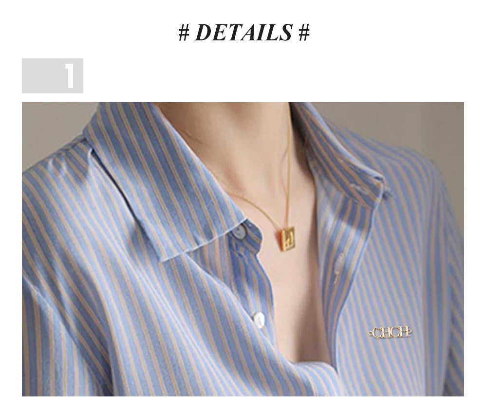 Women's Shirt New Popular Classic High Grade Female Long Sleeved Shirt Vintage Elegant Stripe Versatile Office Lady Fashion Tops