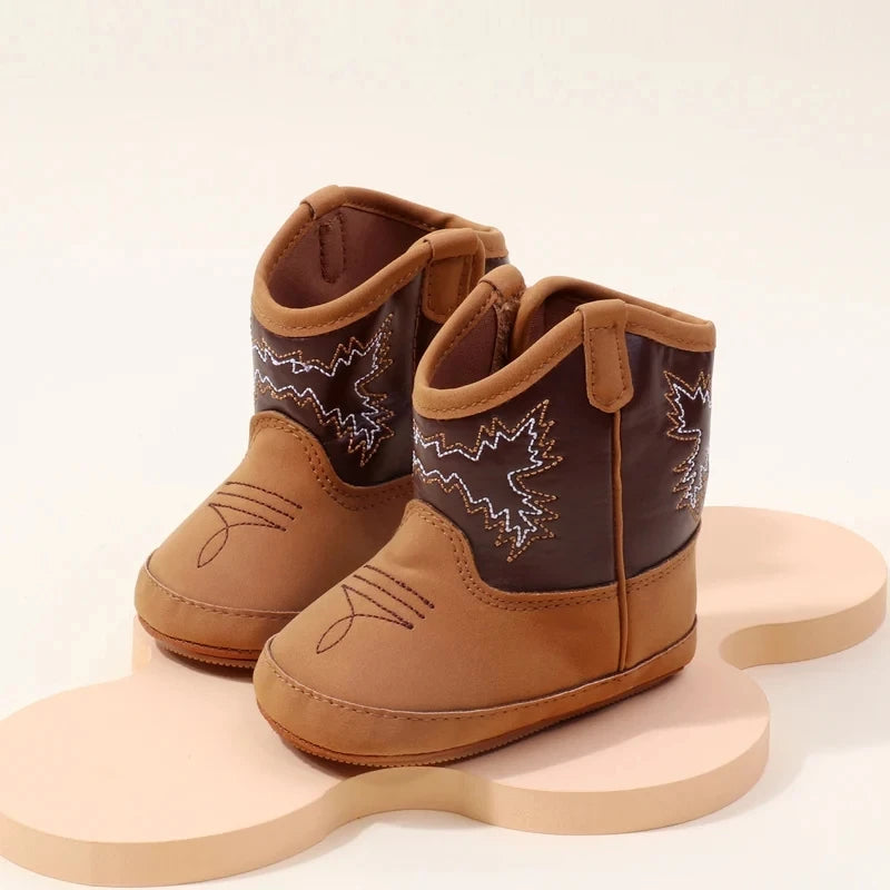 2025 Autumn New Western Cowboy Boots Fashionable and Casual Infant/Toddler Mid length Boots Embroidered Baby Boots for 0-18M