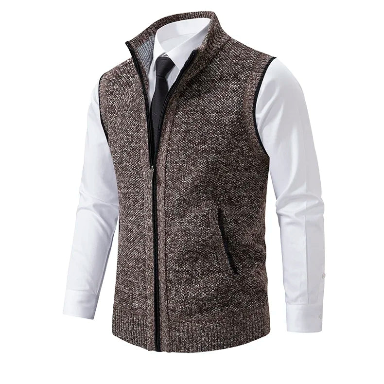 Vest Men Knitted Sleeveless Sweater Jacket Wool Velvet Zipper Cardigan Turn-down Pullovers Turtleneck Sweater coat Knit Waistcoat