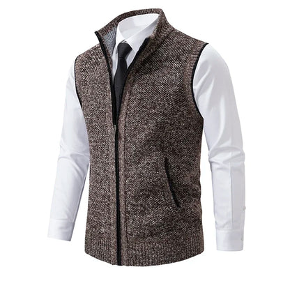 Vest Men Knitted Sleeveless Sweater Jacket Wool Velvet Zipper Cardigan Turn-down Pullovers Turtleneck Sweater coat Knit Waistcoat