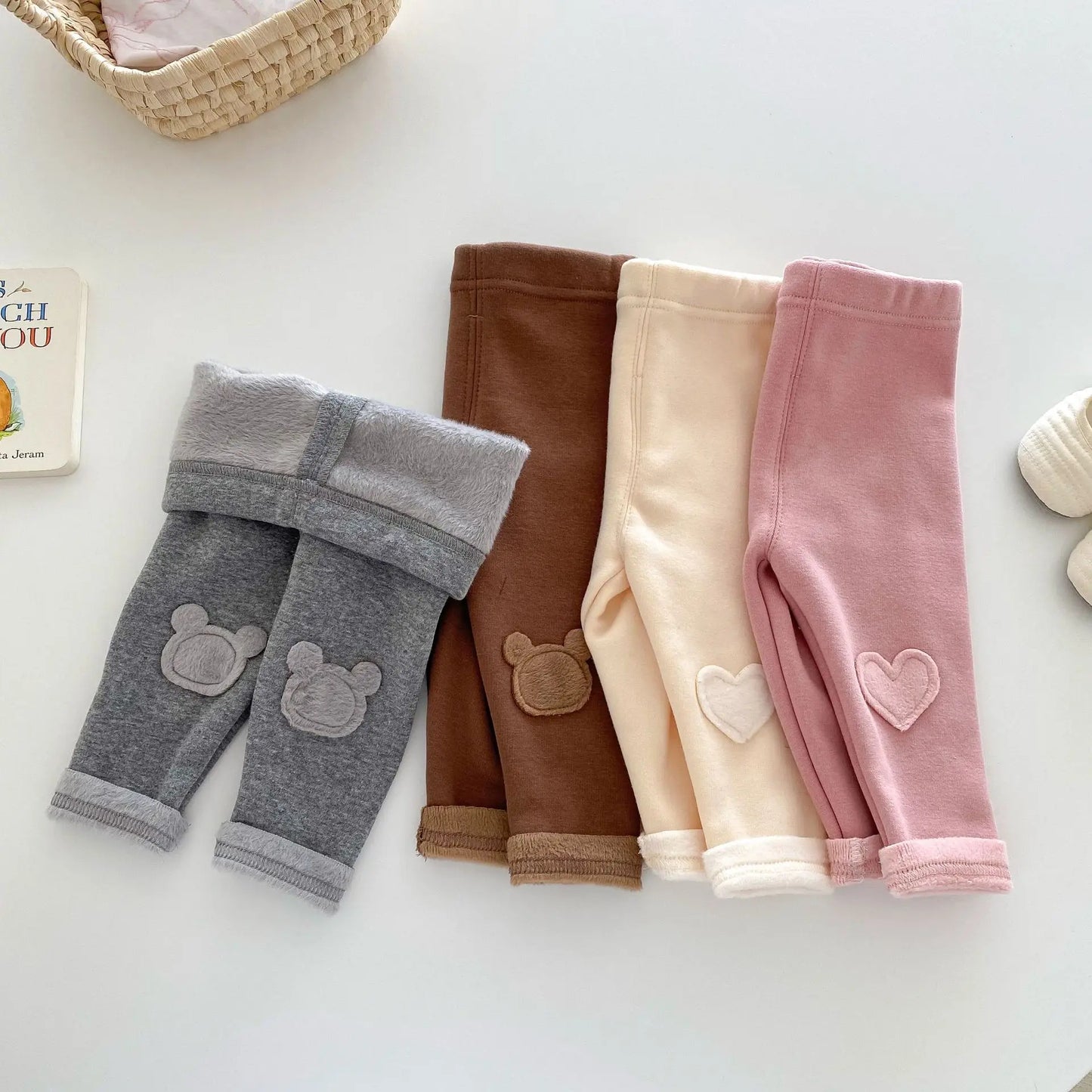 Girls Leggings 2024 Winter 0-5Y Children's Clothes Baby Girls Patch Plus Velvet Warm Pants Trousers