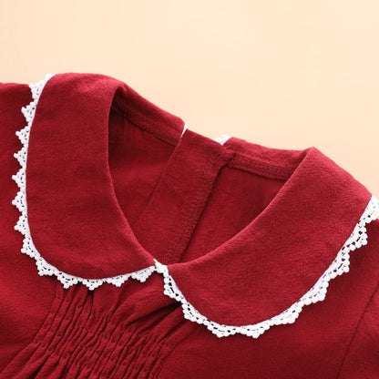 Baby Girl Smock Dress Toddler Peter Pan Color Holiday Princess Dress Infants Red Clothes