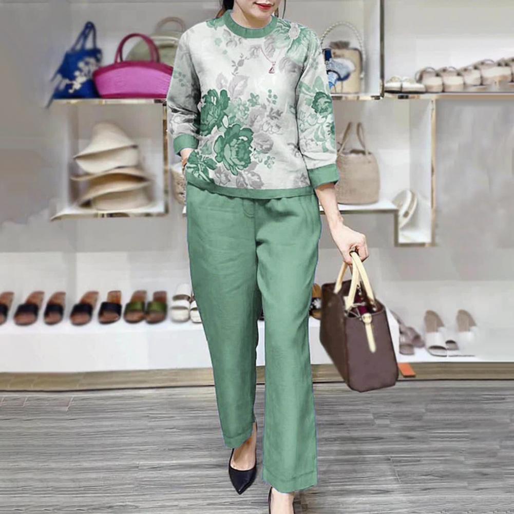 Summer Sets Large Silk Wide Leg Trouser Set Women's Spring 2025 New Print Silk Fashion Slim Two Piece Set Female Elegant