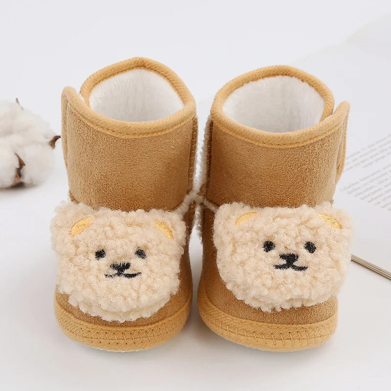 Baywell Cute Cartoon Animal Newborn Baby Boots Winter Plush Snow Booties for Boy Girl Soft Soled Comfortable Warming Shoes
