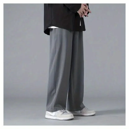 2025 Spring New Solid Color Straight Pants Man Elastic Waist Loose Casual Harajuku Trousers Japanese Style Thin Style Clothes