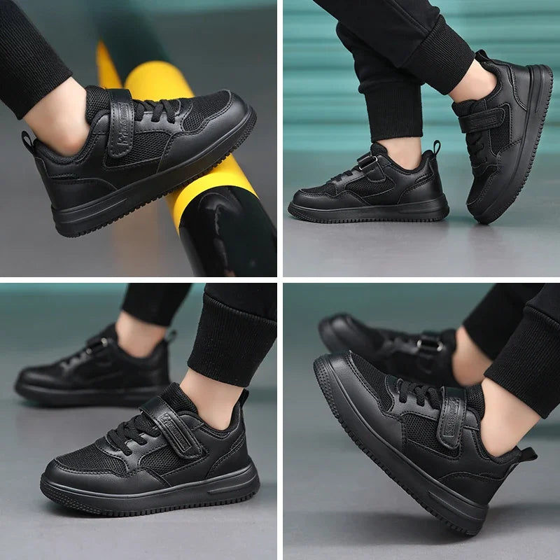 Children Sneaker Boys Casual Shoes Black Leather Flat Student Walking Shoes Non-slip Girl Lightweight Sports Tennis Footwear