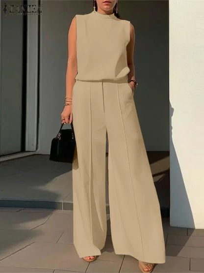 Elegant Chic Women 2-Pieces Sets ZANZEA Woman 2025 Trouser Suits Fashion 2pcs Outfits Tank Top and Wide Leg Pant Suits Oversize