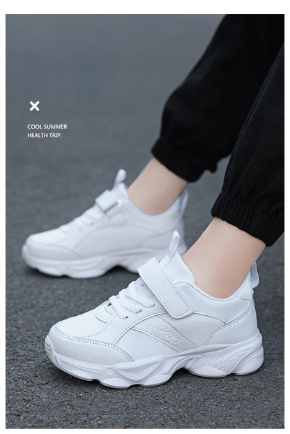 Children Shoes Kids Casual Sneakers Black Pu Leather Sports Shoes for Boy Girls White Shoes School Running Tennis Sneaker