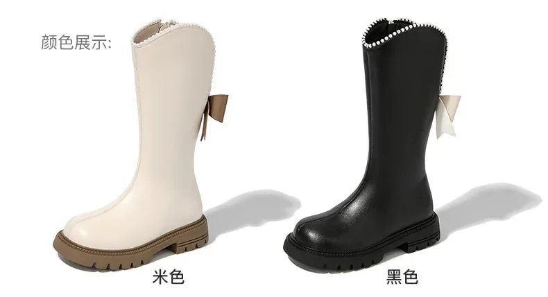 Long Boots for Girls and Children 2025 New Winter Long Leather Boots Princess Foreign Girls Plus Cashmere Shoes