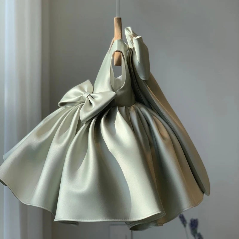 Toddler Baby Girls Summer Big Bow Baptism Dresses for Birthday Party Wedding Dress Children Costumes Princess Fluffy Prom Gown