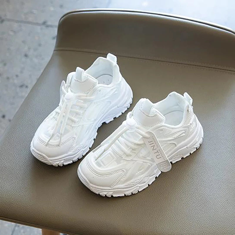 Kids Sneakers for Girls and Boys Summer New Casual Sports Shoes Comfortable Breathable Running Shoes White Flats Size 26~37#