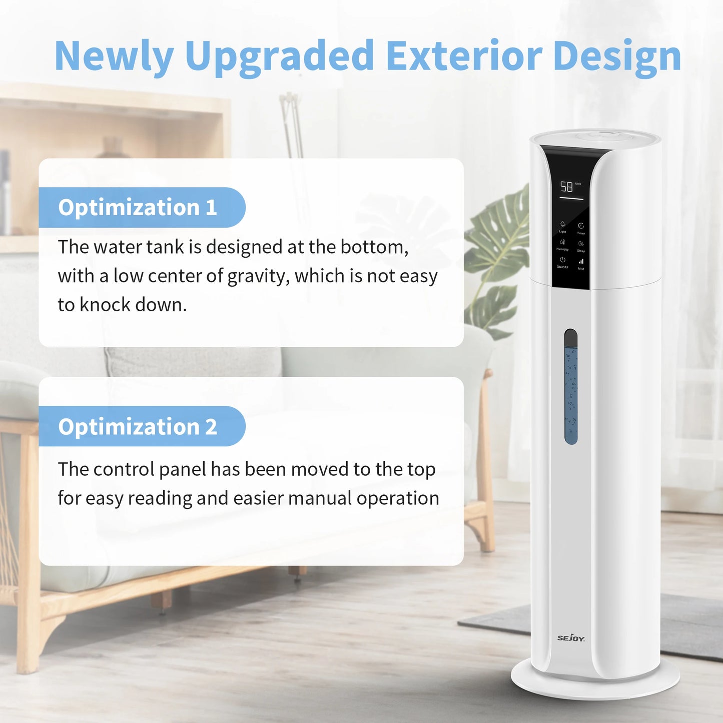 SEJOY Humidifiers for Bedroom Large Room, 9L/2.4Gal Cool Mist Top Fill Humidifier with Essential Oil 360°Nozzle for Baby Office