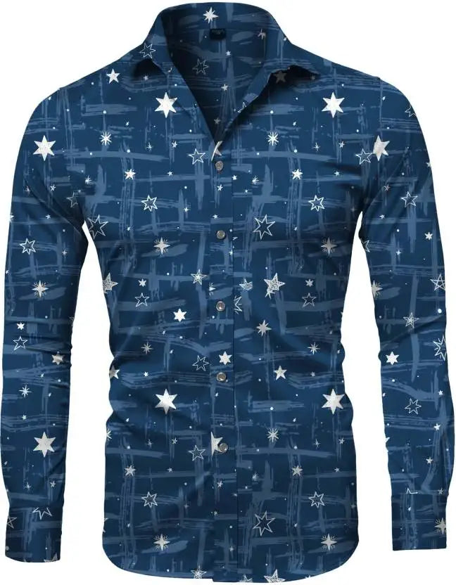 Fashion Irregular Plaid Flower Print Men's Long Sleeve Shirt Casual Party Street Hawaiian Polo Collar Shirt