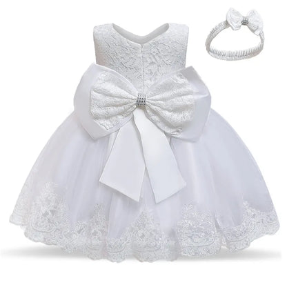 Baby Girl Baptism Dresses Toddler White Lace Flower Tulle Christening 1 Years Birthday Princess Party Dress Newborn Wedding Gown