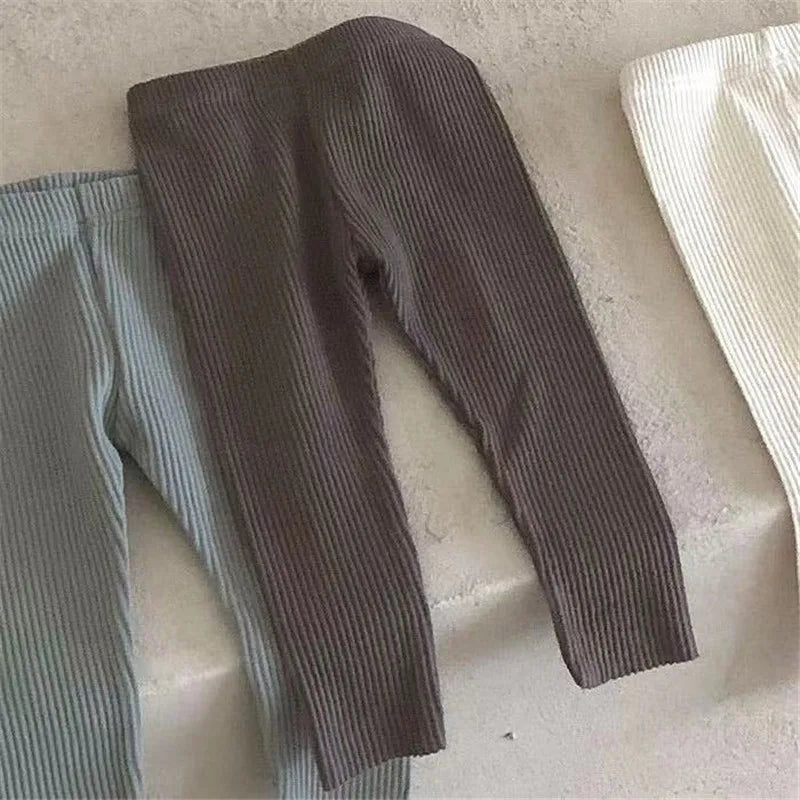 New Baby Cotton Ribbed Leggings Solid Cotton Infant Stretch Pants Soft Comfortable Toddler Pants Kids Boys Girls Trousers