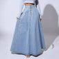 Denim Skirts Women Long Skirt A Line Single Breasted High Waist Jeans Vintage Maxi Simple Casual Elegant Splice Y2k Streetwear