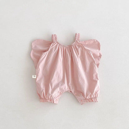 Summer New Solid Girl Infant Angel Wings Overalls Cute Children Suspenders Jumpsuit  Loose Baby Cotton Pants Kid Casual Trousers
