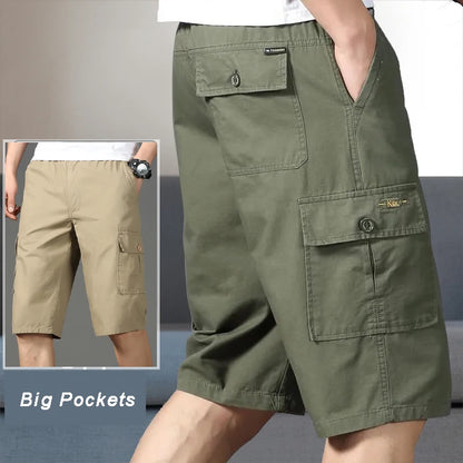 Men's Cargo Shorts Knee Pants Zipper Pocket Summer Cotton Shorts Climbing Jogger Elastic Waist Sports Wear