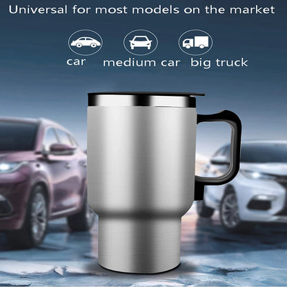 12V 450ml Steel Vehicle Heating Cup Electric Heating Car Kettle Coffee Heated Mug USB Heating Car Coffee Mug Thermos Cup