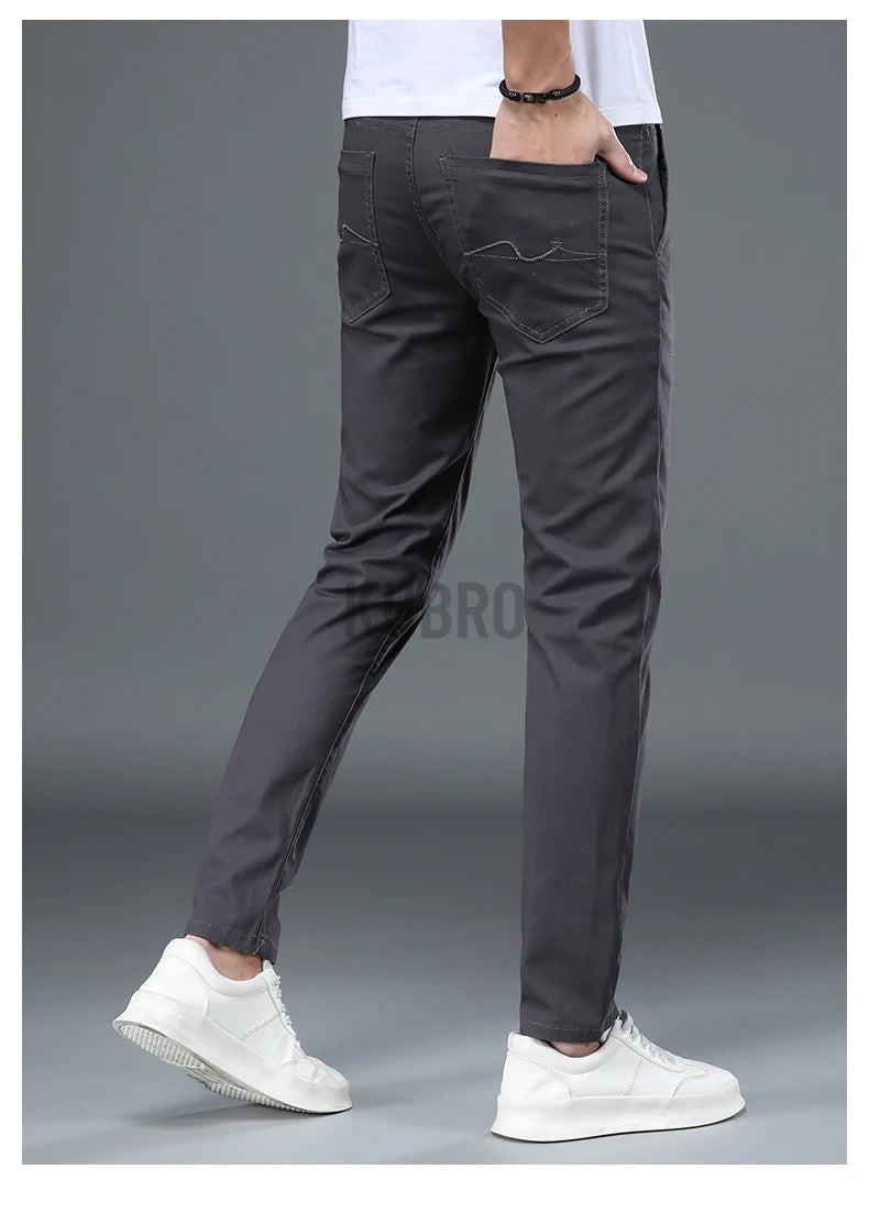 KUBRO Korean Style Cotton Soft Elastic Slim Straight Trousers Summer Thin Office Fashion Versatile Men's Business Casual Pants
