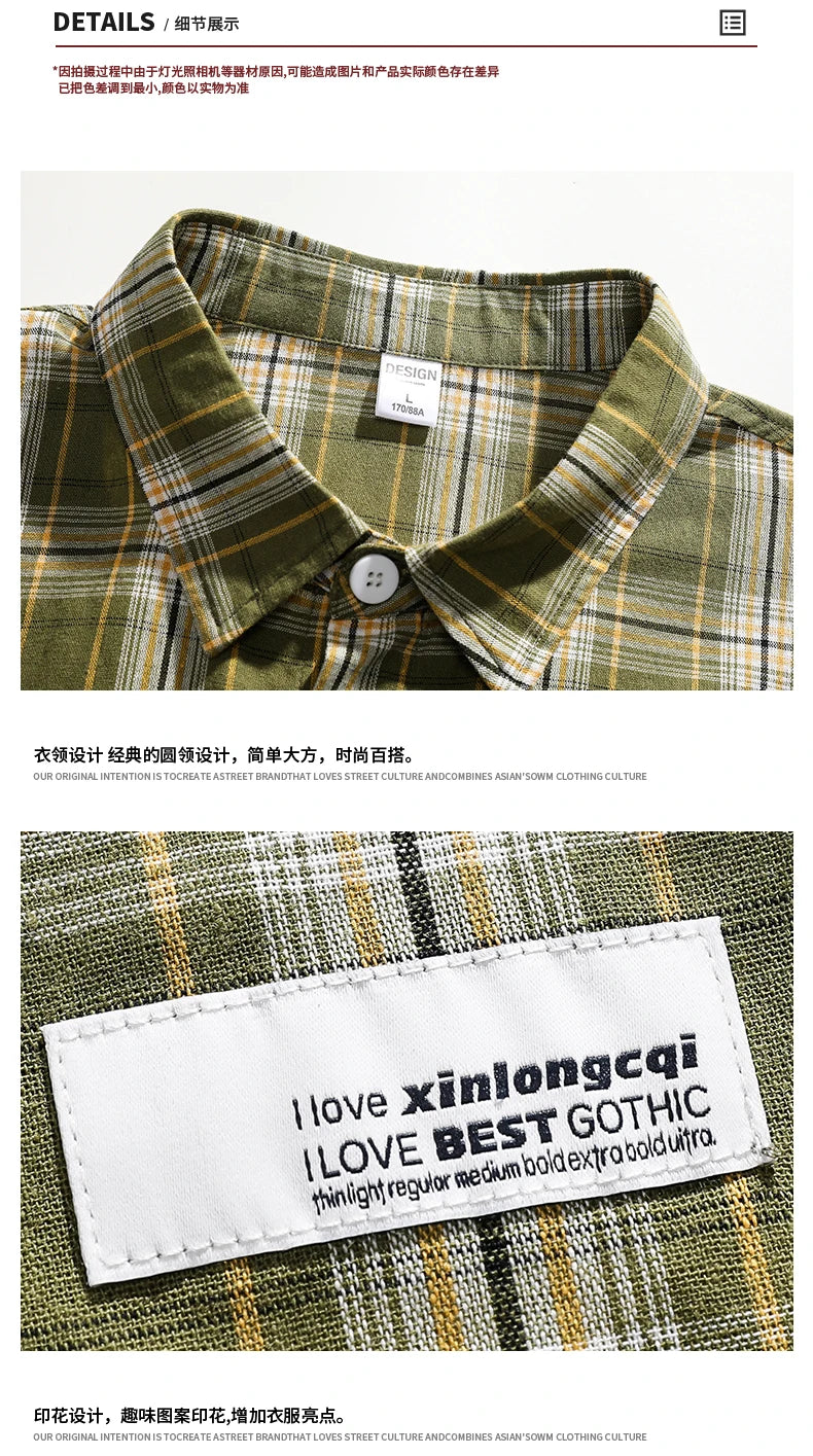 Korean Y2k Streetwear Plaid Shirt Men Shirts 2025 New Summer Fashion Chemise Homme Men's Checkered Shirts Short Sleeve Men Blouse