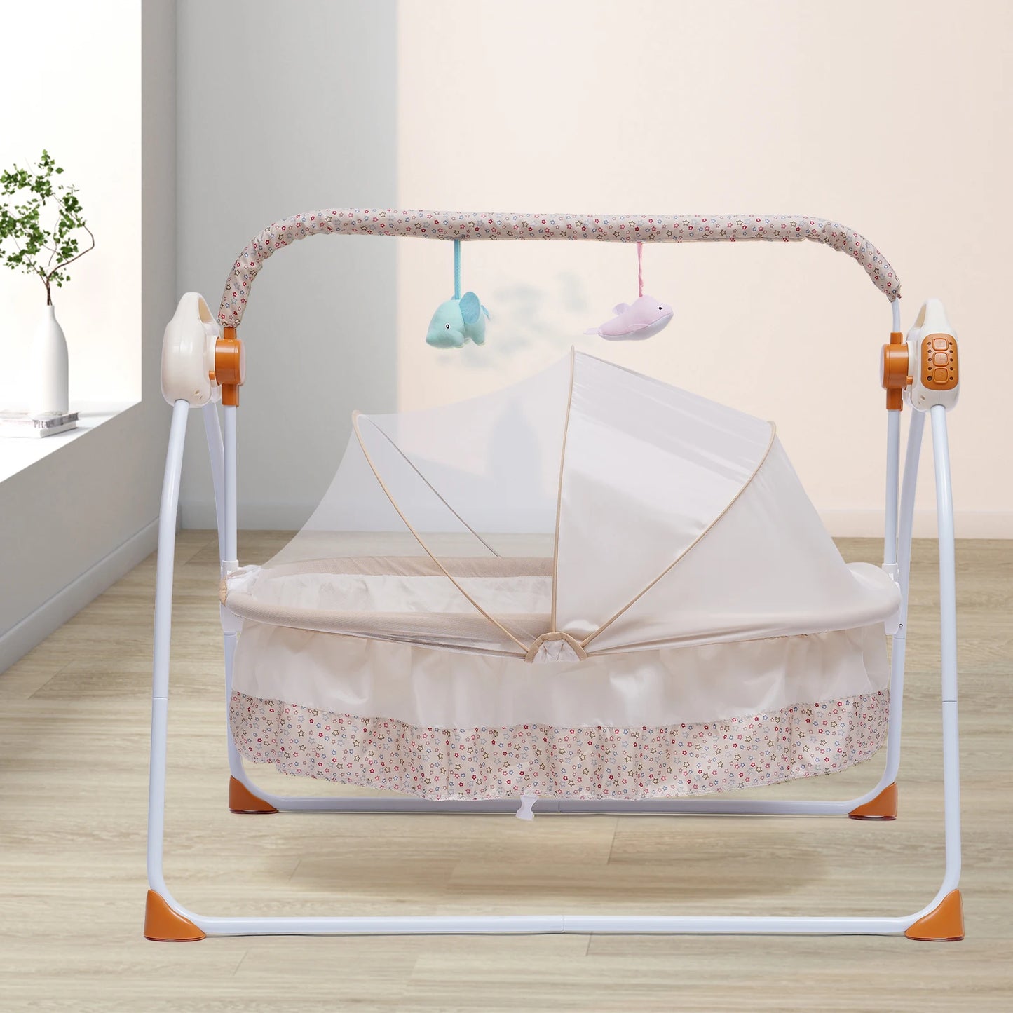 5 Gears Electric Auto-Swing Baby Crib Cradle Sleep Bed Infant Rocker + Net Music Bluetooth Music Adjustable+ Mat
