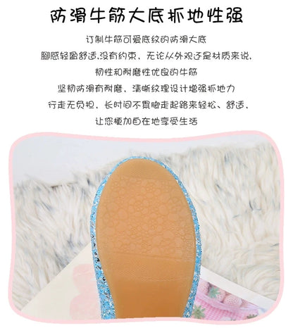 Disney Princess Crystal Girls Shoes Frozen Elsa Sophia Rhinestones Shoes Performance Party High Heels Pink Blue Shoes Size 23-36