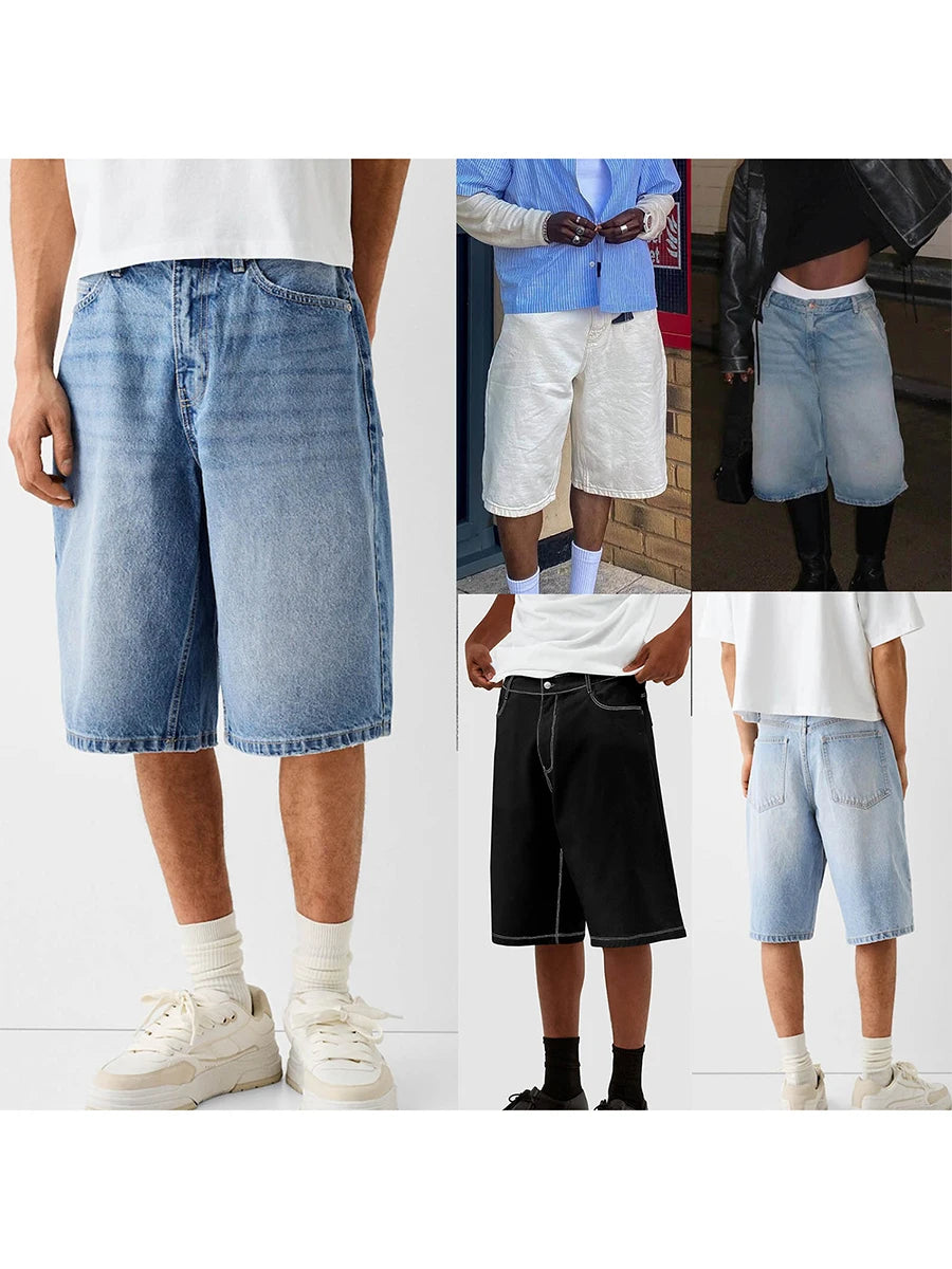 Men Denim Shorts Zipper Button Closure Summer Casual Shorts with Pockets Male Trendy Fashion Short Jeans for Streetwear Y2K 00s