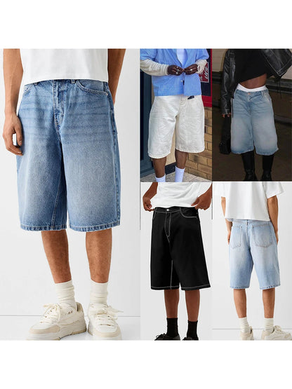 Men Denim Shorts Zipper Button Closure Summer Casual Shorts with Pockets Male Trendy Fashion Short Jeans for Streetwear Y2K 00s