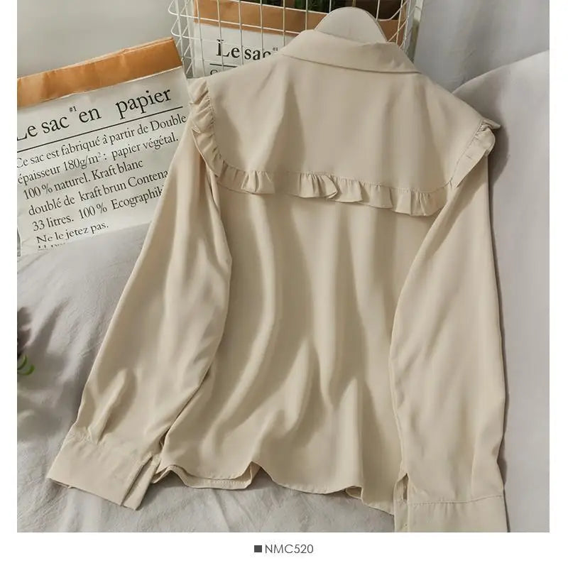 Women Sweet Shirts Cute Tops Peter Pan Collar S-3XL Loose Fashion Temper Minimalist Lolita French Elegant Clothes Trendy 5-Color