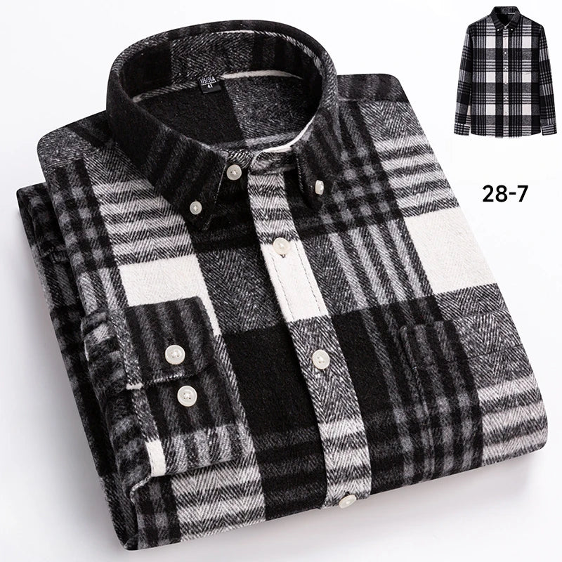 New in shirt plus size 7xl100%cotton long-sleeve shirts for men slim fit casual plain shirt soft kerokan designer plaid clothing
