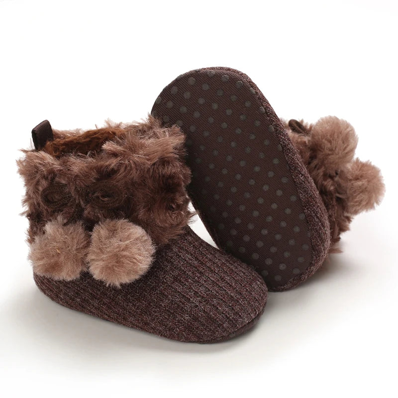 Autumn and Winter Baby Plush Thick Warm Cotton Shoes 0-18 Months Soft Soled Comfortable Non Slip Boots