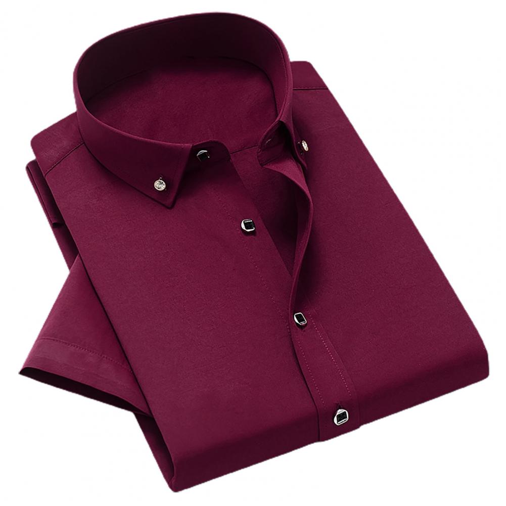 White Men Business Shirt  Pure Colors Breathable Men Shirt Short Sleeve Formal Top