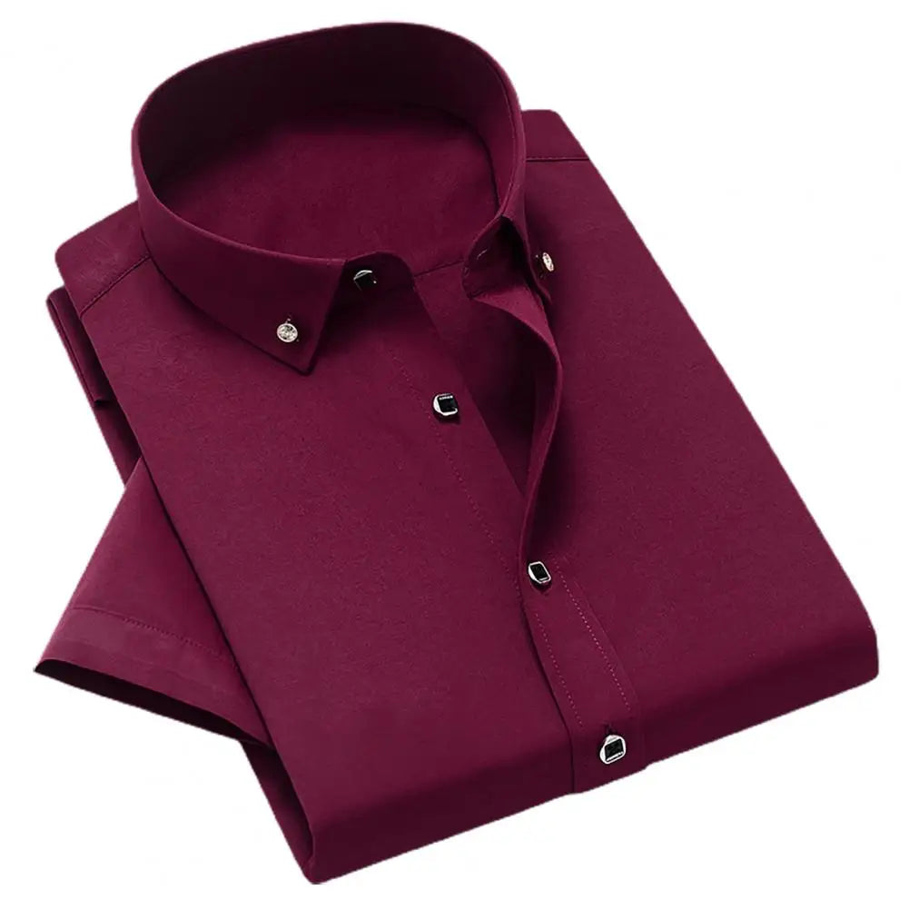 White Men Business Shirt  Pure Colors Breathable Men Shirt Short Sleeve Formal Top